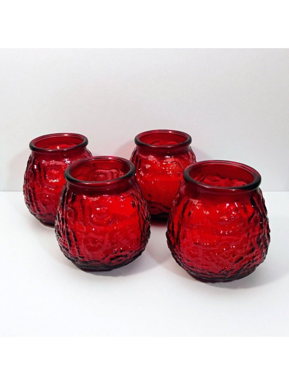 Set of 4 Euro-Venetian Red Glass Wax Jar Candles Scentinella - NEW